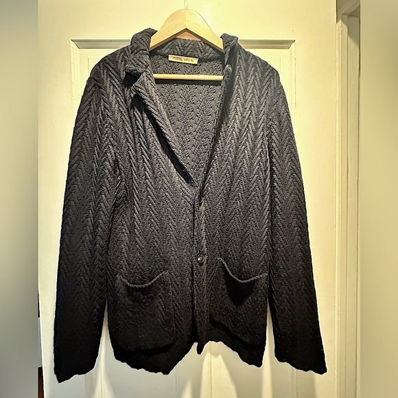 Italian Maurizio Baldassari Virgin Wool Knit Cardigan in Navy Men’s Size EU 48 - Picture 2 of 8